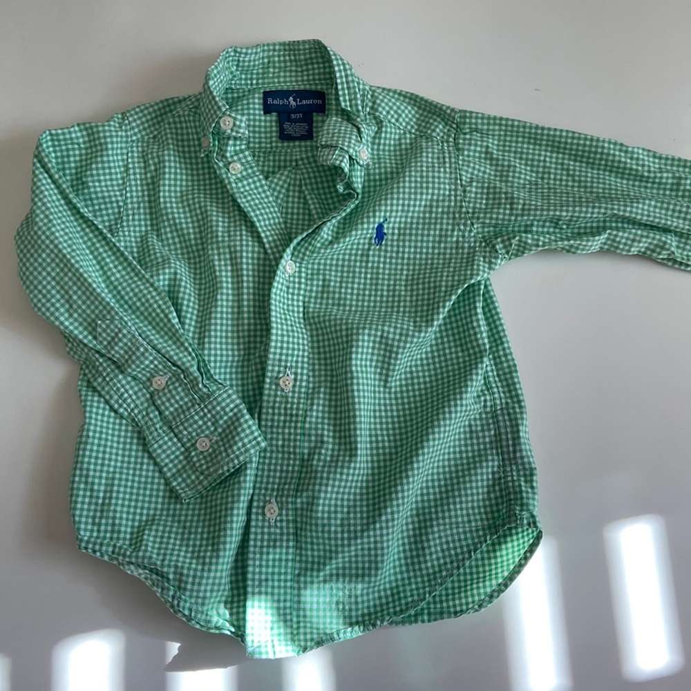 Ralph Lauren, long sleeve, button-down size 3 T green plaid shirt